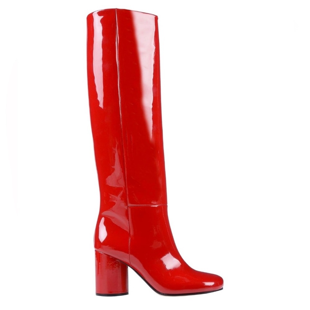 MAISON MARGIELA Rare Broken Mirror Red Patent Leather Knee-High Heel Boot Euro36